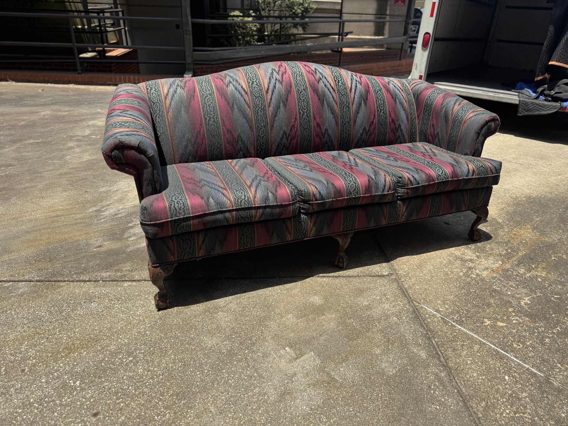 $50 Vintage Rolled Arm Sofa. Wooden Claw Feet. Can Deliver For $50