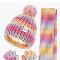 Girl Winter Beanie Gloves Scarf Set Brand New