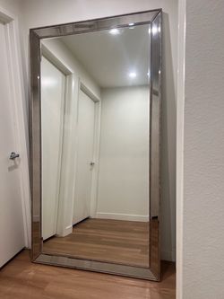 Large Mirrored Frame Floor Mirror with Beaded Trim