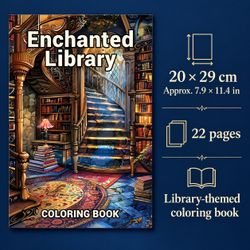 Enchanted Library Coloring Book, 22 Pages