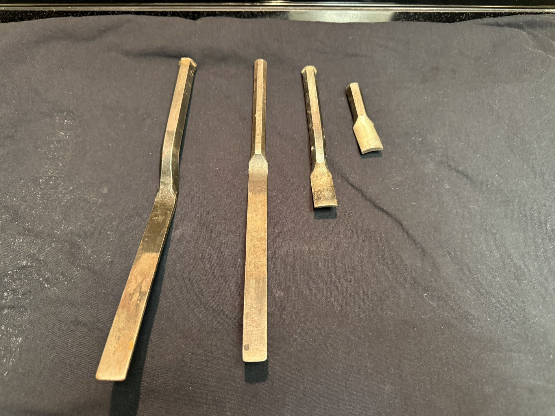 Proto four piece plumbers lead caulking, iron yarning tool set lot vintage made in USA