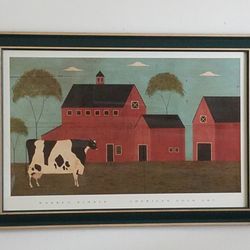 Warren Kimble American Folk Art framed print "Nellie's Barn" in great condition.