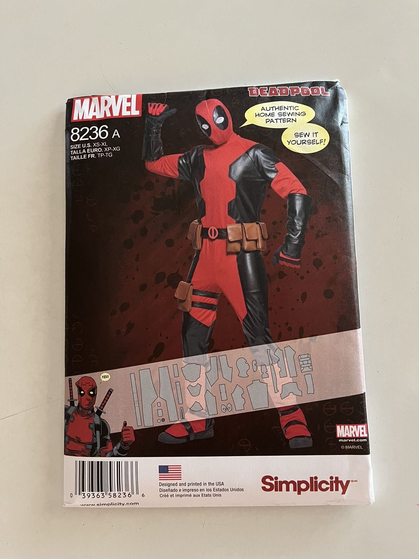 NEW Simplicity 8236 A MARVEL DEADPOOL pattern Men’s size XS-XL cosplay