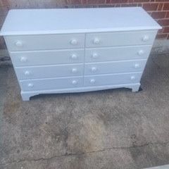 Vintage White Solid Wood Heywood Wakefield Dresser Chest With Drop Front Desk 