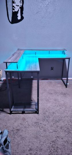 L-Shaped Gaming Desk with LED Lights