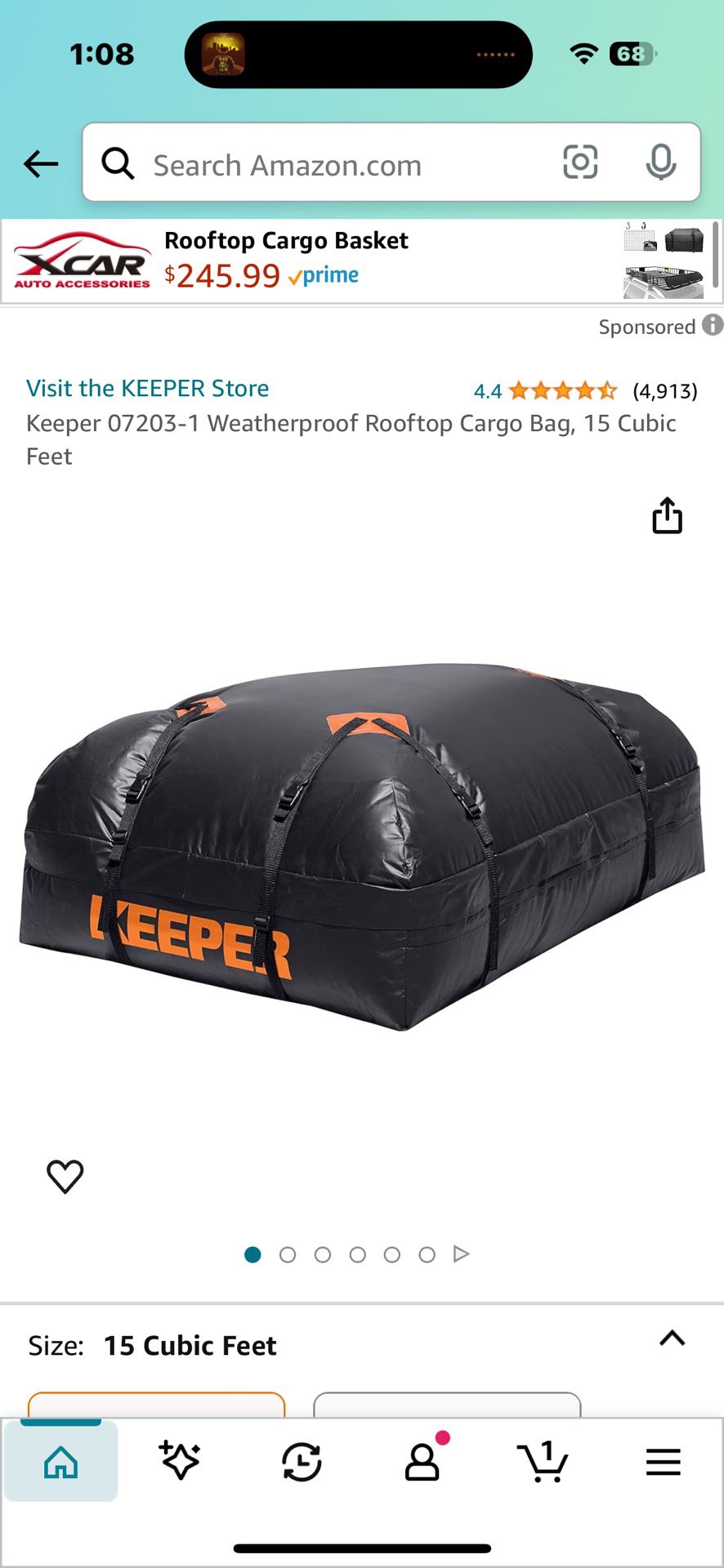 Keeper 15cu ft Weatherproof Rooftop Bag