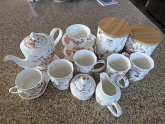 Floral Porcelain Tea Set with Canisters