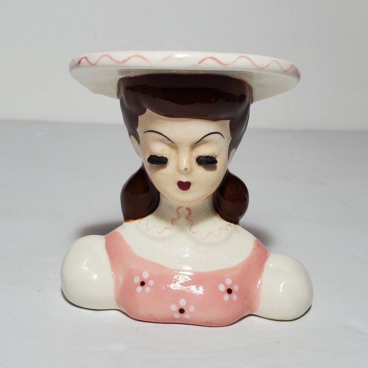 Lady Head Vase Small Pink Dress 3.75"