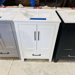 24 in Single Sink Bath Vanity in White with Vanity Top in White  $349 