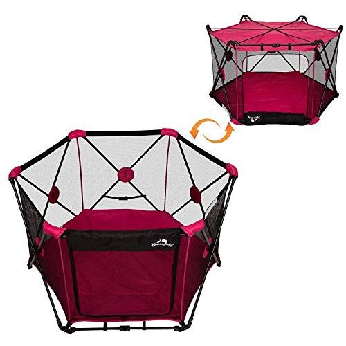 Baby Portable Play Yard PlayPen 53X 53inch for Infants and Babies 6-Panel with Carry Case Blue ,Dark Grey0310 Playard 