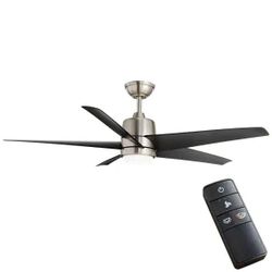 Hampton Bay Mena 54" White Color Changing LED Indoor/Outdoor Brushed Nickel Ceiling Fan - Remote