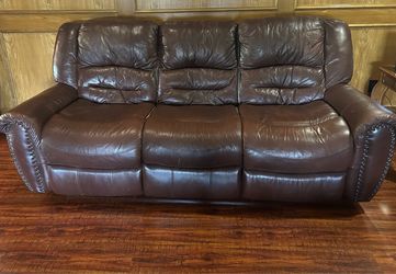 Brown Leather Couch and Loveseat