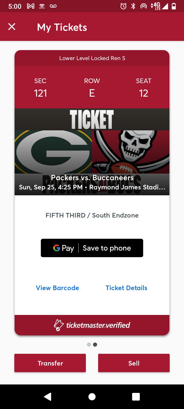 Two BUCS VS PACKERS Tickets