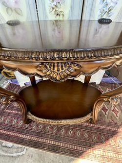 Antique Style French Furniture Console With Rolling Wheels Circa 1960s