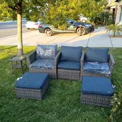 5 Piece Outdoor Patio Furniture Set 3 Club Chairs 2 Ottomans 