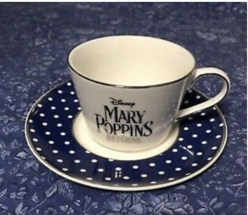 Disney Mary Poppins returns tea cup and saucer set Plus Matching Silk Scarf rare