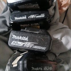 4 Makita 5.0  2x1.5  2.0 Batteries 