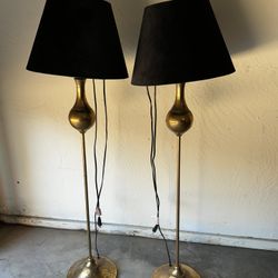 Gold Colored Lamps With Black Velvet Shades