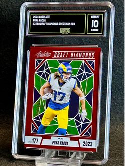 2024 Absolute 🔥 Puka Nacua 🔥 Draft Diamonds Spectrum Red 27/150 GMA 10 💎 Mint - Los Angeles Rams