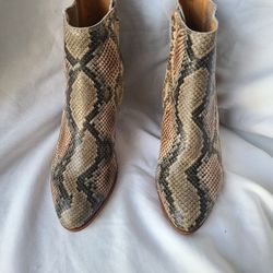 Frye Reina Womens Multi Taupe Snakeskin Leather Western Cowgirl Bootie 