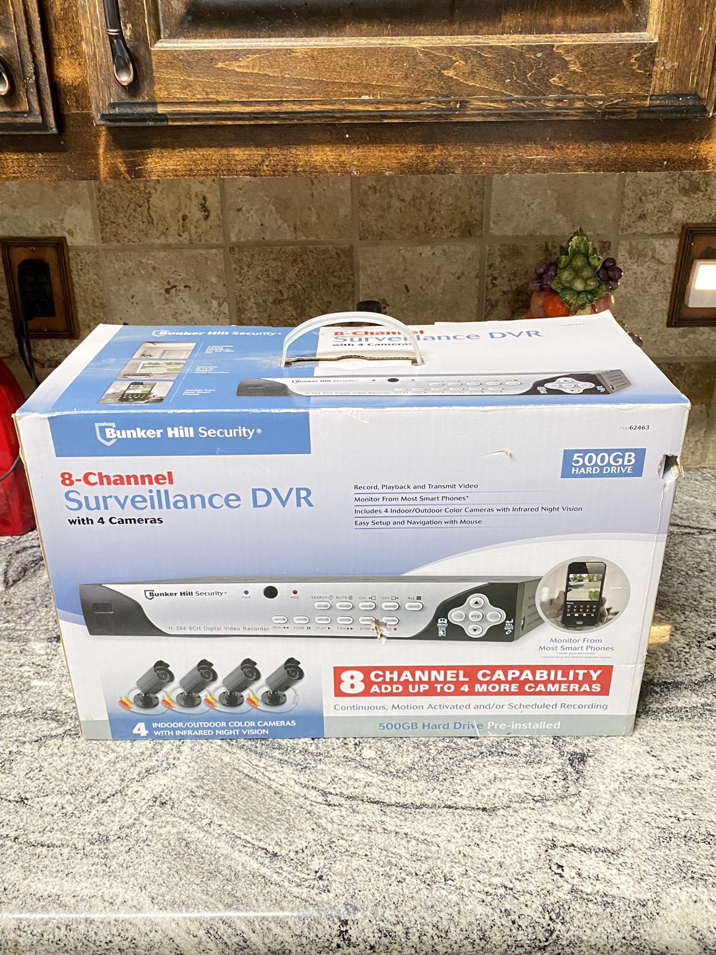 BUNKER HILL SECURITY 62463 8 CHANNEL SURVEILLANCE DVR with 4 CAMERAS 500GB HDD (NEW)