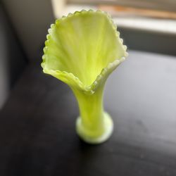 Vintage Bournique Glass Co. Green And White Slag Glass Swung Vase