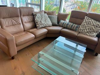 Brown Leather L-Shaped Sectional Sofa