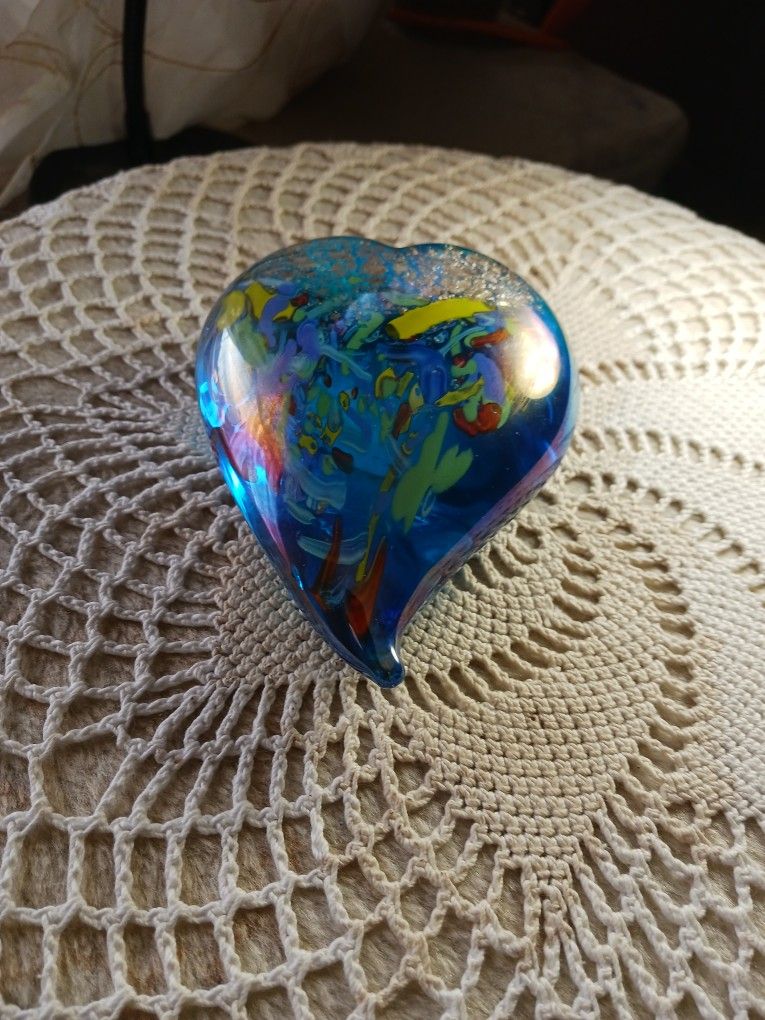 Art Deco Glass Heart Paperweight