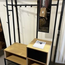 Brand new Entry Hall Tree Coat Rack with Shoe Storage and hook and mirror, 71H*43W*18D in