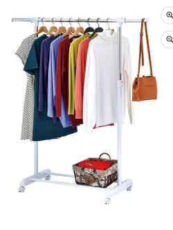 Mainstays Adjustable Metal Rolling Garment Clothes Rack, Chrome & White