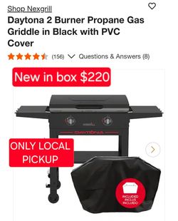 ✨️ Nexgrill Daytona 2 Burner Propane Gas Griddle in Black with PVC Cover #9743