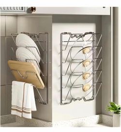 NEW 5-Tier Wall Mounted Pot Lid Rack, Multifunctional Storage for Pot Covers, Pans, Cutting Boards & Baking Trays, Space-Saving Hanging Shelf for Cabi