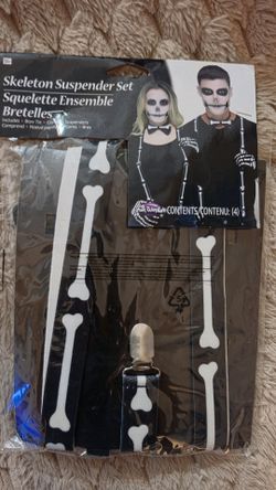 Skeleton suspender set: Gloves, bow tie & suspenders