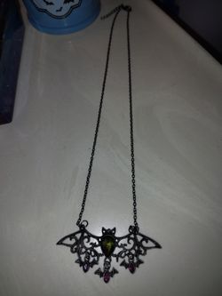 Gothic Bat Pendant Necklace with Gemstones