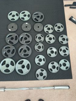 Weight Plate Set + Barbell – 125 lbs Total