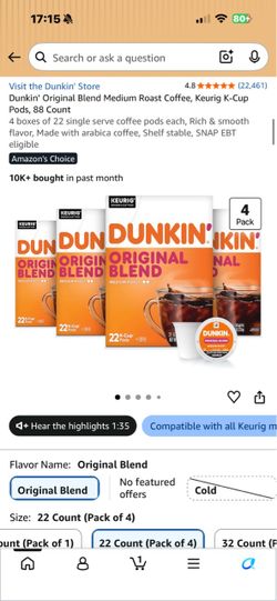 Dunkin' Original Blend K-Cup Pods 88 Count