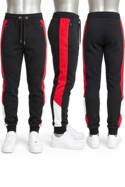 Akademiks Men's Black, Red & White Colorblock Jogger Sweatpants, L