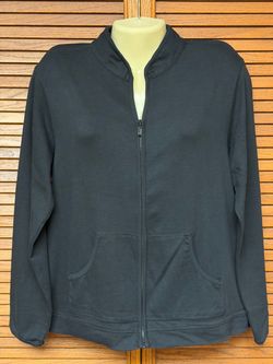 Additions By Chico’s 1 Women’s M Black Zip Jacket Asian Symbols On Back