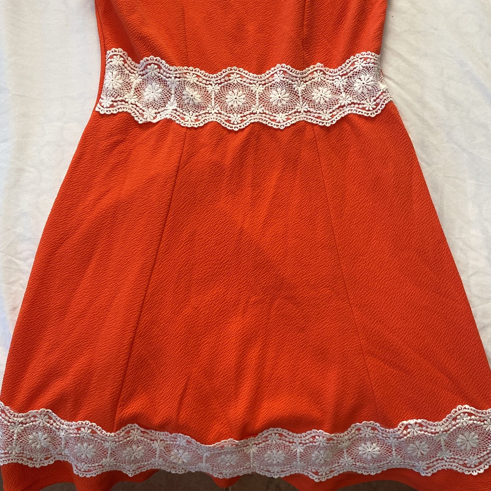 Orange And White Lace Summer Dress, 15$