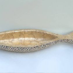 Beachcombers Coastal Life Golden Brown Fish Capiz And Fiberglass Tray Serving Trinket Decorative Bowl