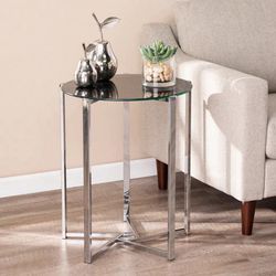 Dransill Round End Table with Faux Marble Glass Top