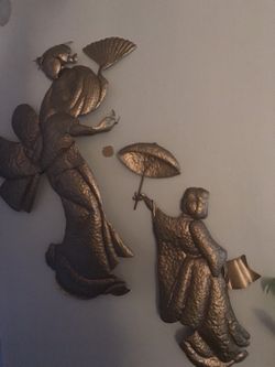 Beautiful gold tone metal geisha ladies.