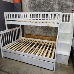 Bunk Bed Twin Over Full with Trundle and Staircase