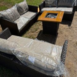 High Quality Patio Furniture Set Fully Assembled In The Box Deep Seating Cushions Fire Pit Propane Outdoor Patio 🆕🚎🚚