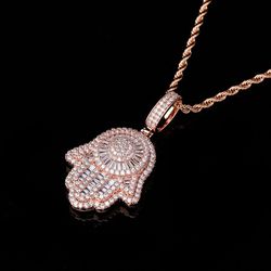 Micro Iced Out Hamsa Hand 18k Rose Gold Pendant 