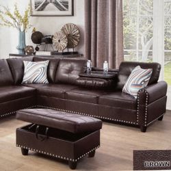 New Brown  Faux Leather  Combination Sofas
