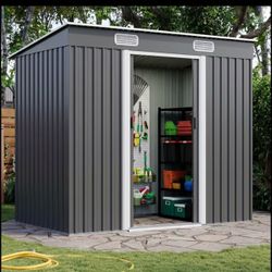 $250 firm!!! 8’x4’ (7.5x3.91) Gray Metal Storage Shed in box with sliding doors, NO base/No floor, NO HOLDS!!!