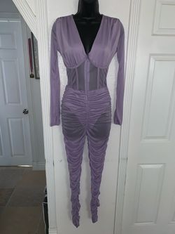 Purple Ruched Mesh Corset Jumpsuit