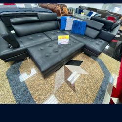 Ibiza Black Leather Sectional Sofa W/Ottoman---Only $899---Unreal Pricing!!!---No Credit Needed Financing Available 