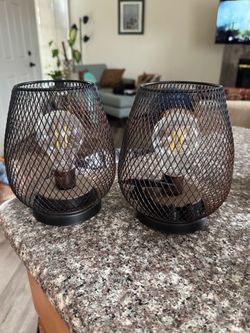 Set of 2 Battery Operated Metal Mesh Table Lamps